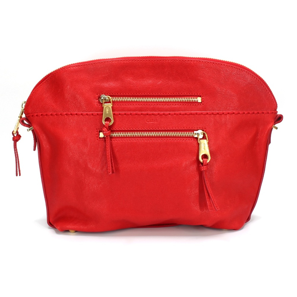 Chloe' Red Leather Clutch Cosmetic Pouch with Gold Zipper Hardware NEW